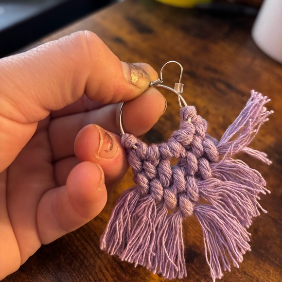 Fairytale Lavender Macramé Tassel Hoop Earrings - Picture 7 of 7